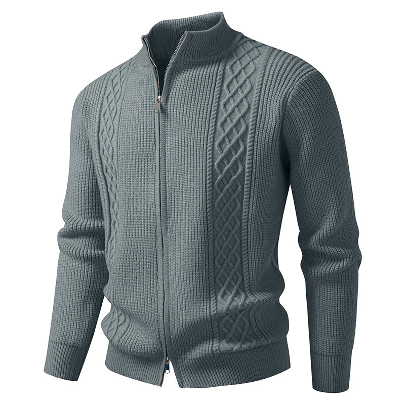 Herren nan Zip-Strickjacke mit dekorativem Zopfmuster, Stehkragen und elastischen Bündchen Echo Archiv