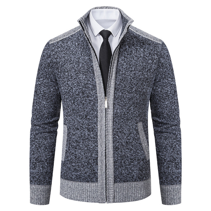 Herren nan strukturierter Strickcardigan mit Stehkragen und durchgehendem Reißverschluss Echo Archiv