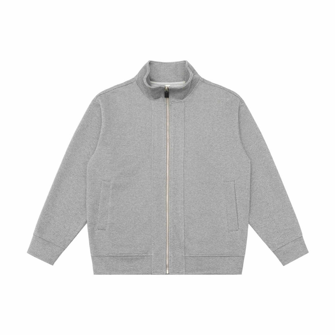 Unisex Leichte Stehkragen‑Jacke aus Fischgrät‑Struktur mit durchgehendem Reißverschluss Echoarchiv