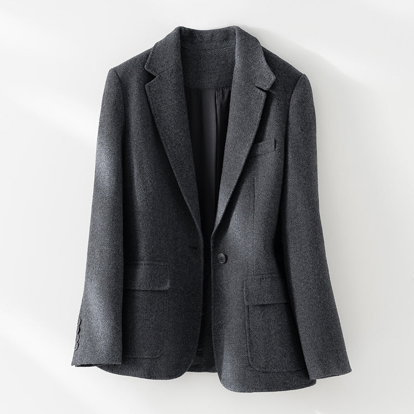 Damen Halbgefütterter Ein-Knopf-Wollmix-Blazer mit abgerundetem Saum Echoarchiv