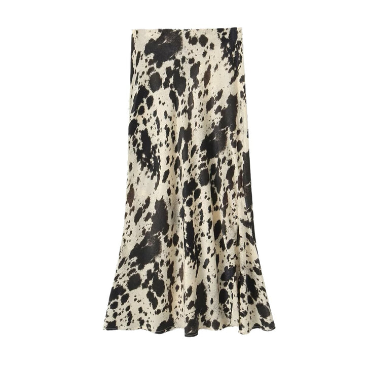 Damen Langer Satin-Rock im Bias-Cut mit abstraktem Animal-Print Echo Archiv