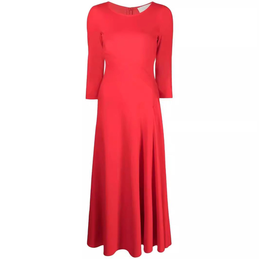 Damen Elegantes Midikleid mit tailliertem A-Linien-Schnitt und dreiviertel Ärmeln Echoarchiv