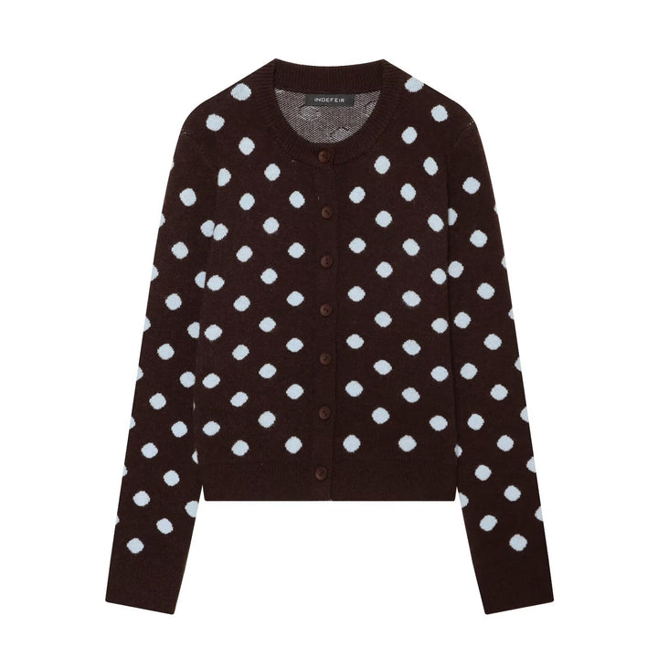 Damen Gepunktete Kurzstrickjacke mit Rundhalsausschnitt und Knopfleiste Echo Archiv