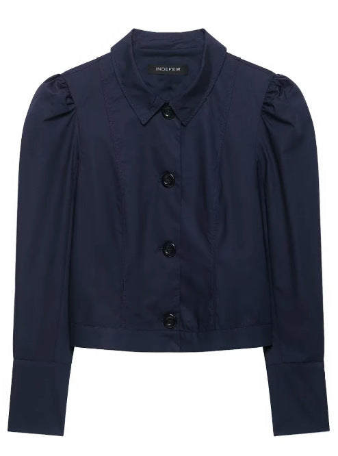 Damen Cropped Blousonjacke mit Puffärmeln, Hemdkragen und verlängerten Manschetten Echo Archiv