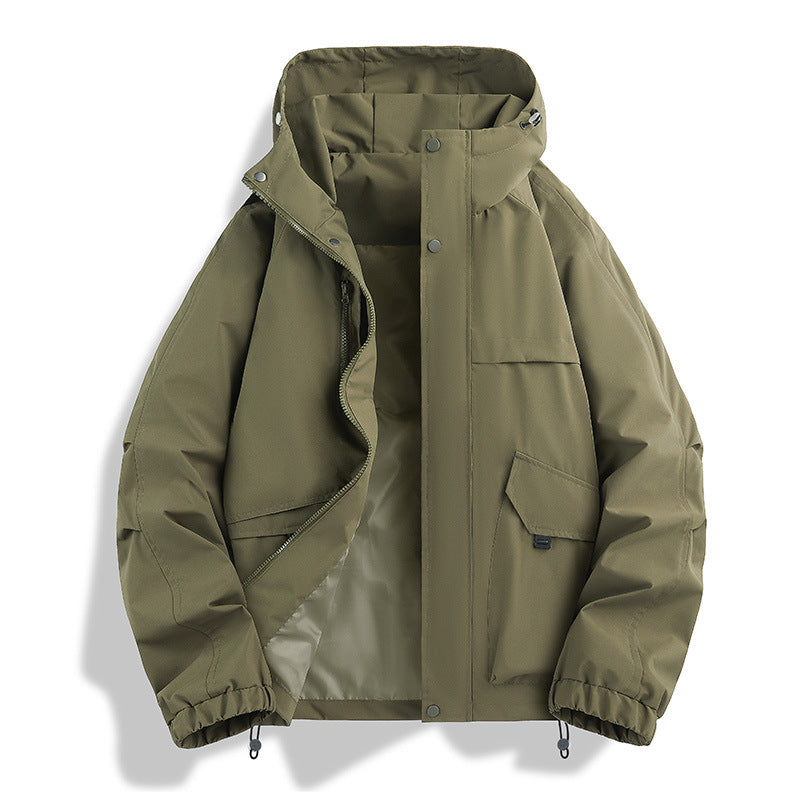 Unisex Leichte zweifarbige Wind- und Regenjacke mit Kapuze, Kordelzug und Reißverschlusstaschen Echoarchiv