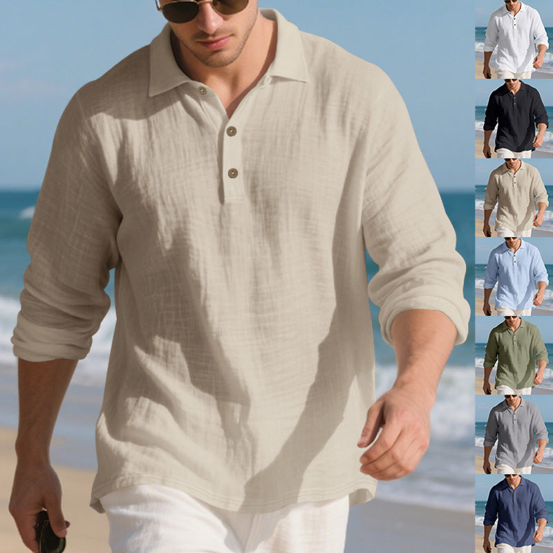 Herren langärmliges Henley-Shirt mit modischem Kragen und dekorativen Knopfdetails Echoarchiv