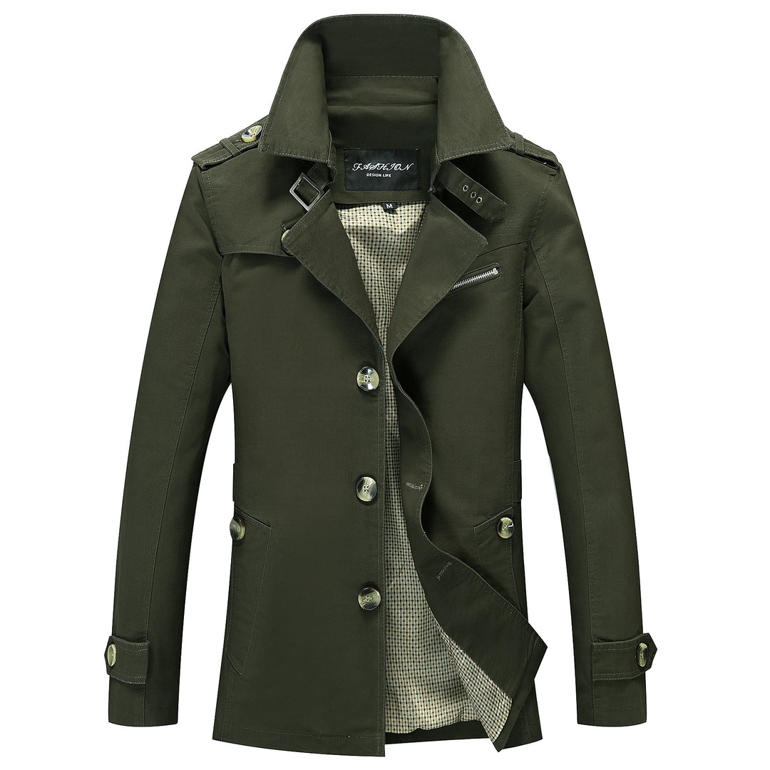 Herren Moderner Field-Trenchcoat mit Stehkragen, Schulterepauletten und kariertem Innenfutter – Montevé