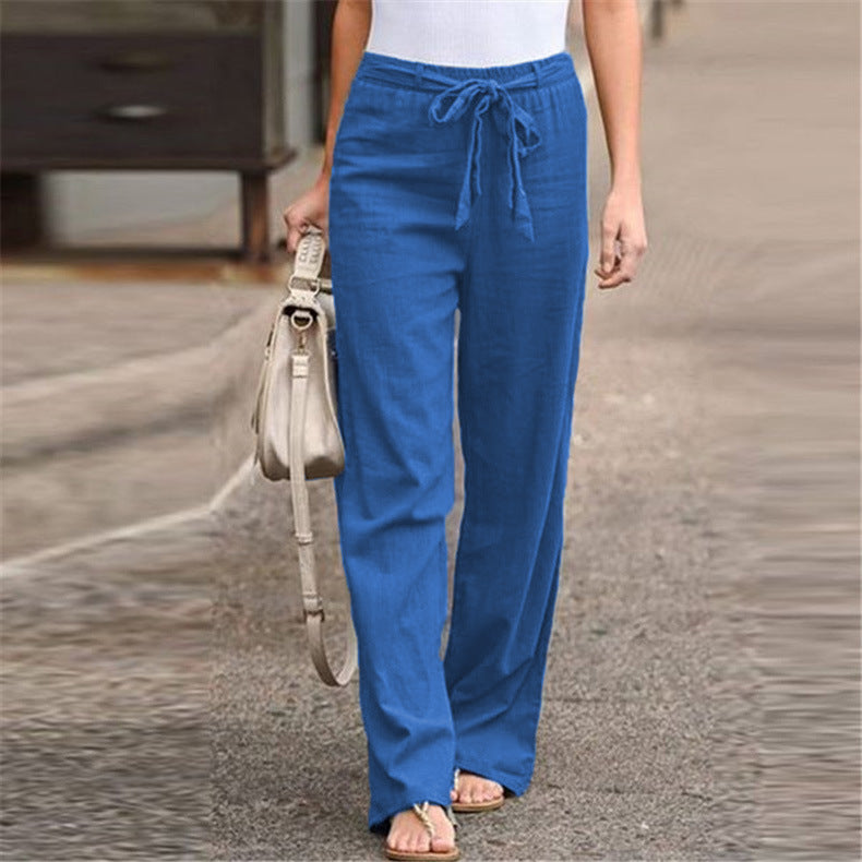 Damen nan lässige Leinenmix Weitebein Hose mit Kordelzug Echo Archiv