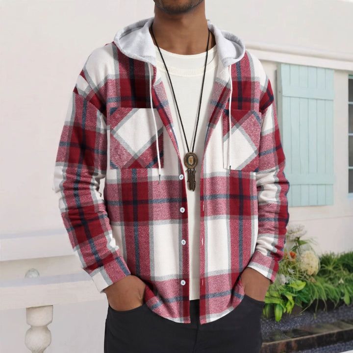 Herren Karierte Flanelljacke mit Hoodie und praktischen Taschen Echoarchiv