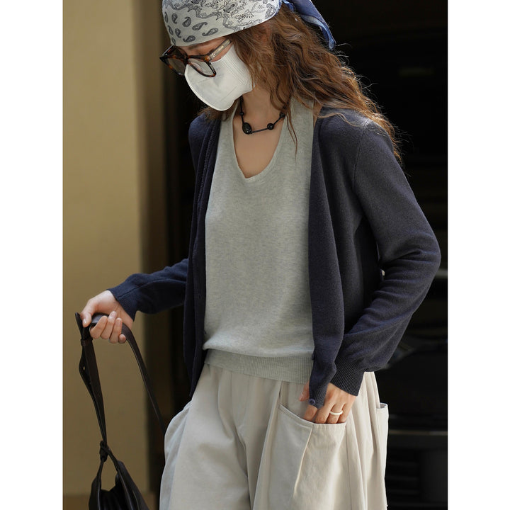 Damen Feinstrick-Cardigan mit offener Front, geripptem Saum und kastiger Silhouette Echoarchiv