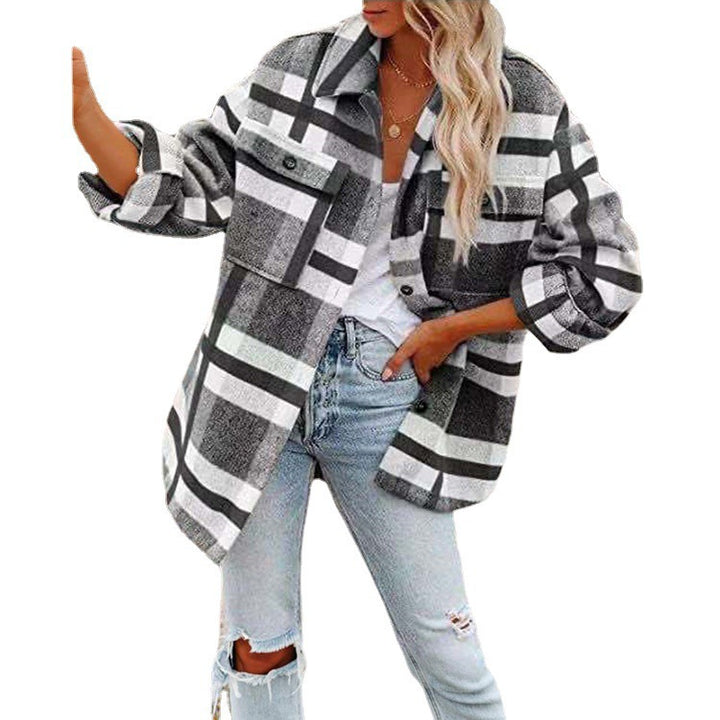 Damen Oversize-Karo-Hemdjacke mit Brusttaschen und weichem Flanell Echoarchiv
