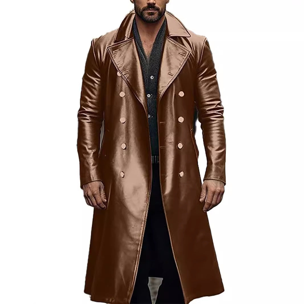 Herren Eleganter, glänzender Trenchcoat mit abnehmbarem Kragen Echoarchiv