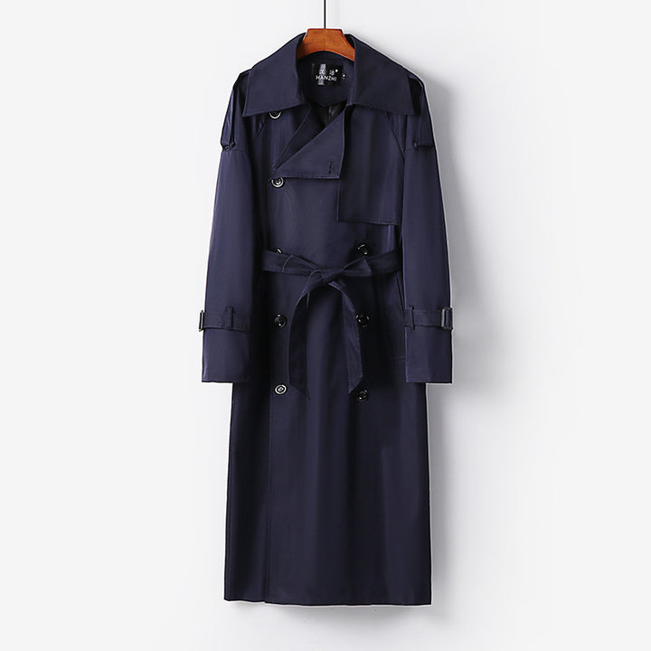 Herren Langer Doppelreihiger Trenchcoat mit Taillengürtel, Epauletten und klassischem Schalkragen Echoarchiv