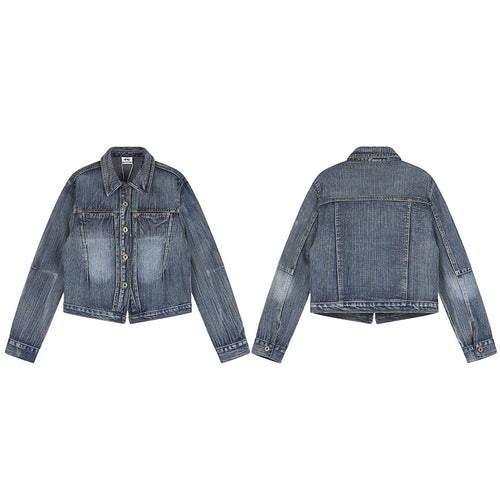 Damen Kurz geschnittene Boxy-Denimjacke mit Vintage-Washed-Effekt und durchgehender Knopfleiste Echoarchiv