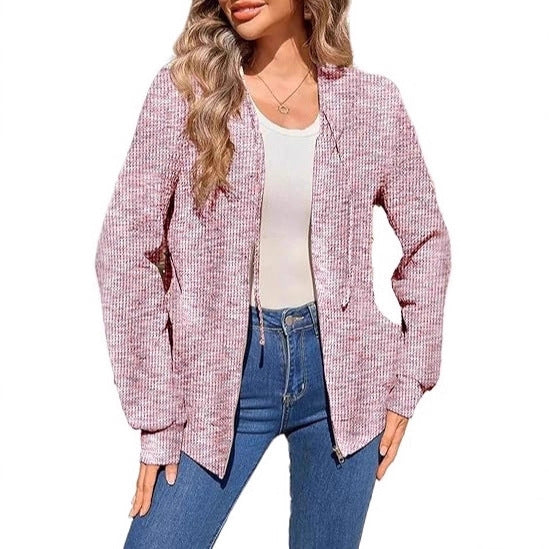 Damen Leichter Strick-Kapuzencardigan mit durchgehendem Reißverschluss und Eingrifftaschen – Veloura