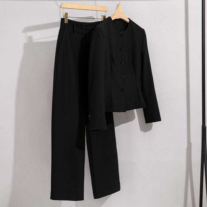 Damen Elegantes Hosenanzug-Set aus feinem Wollmix mit Rundhalsausschnitt Echoarchiv