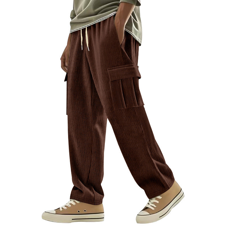 Herren Cordcargo-Hose mit weitem Bein, Tunnelzugbund und aufgesetzten Cargotaschen – Bravaro