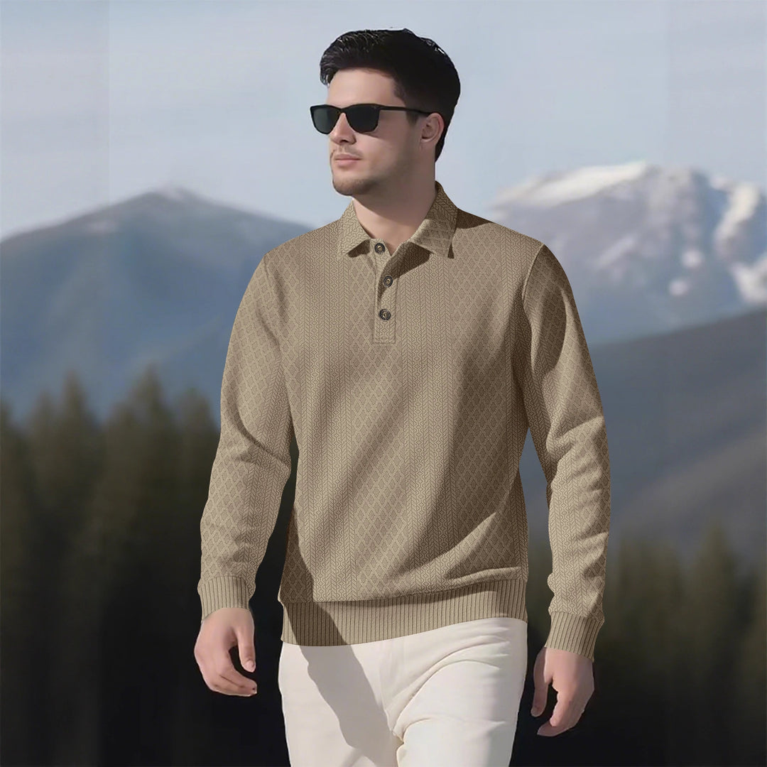 Herren Langarm-Polohemd mit strukturiertem Design und modischen Knöpfen Echoarchiv