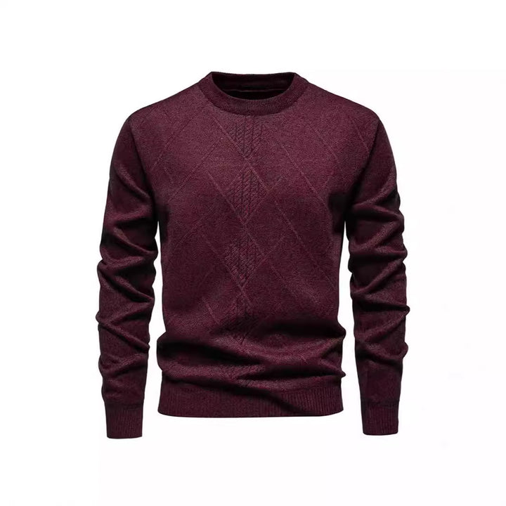 Herren Strickpullover mit strukturiertem Rautenmuster und klassischem Rundhalsausschnitt Echoarchiv
