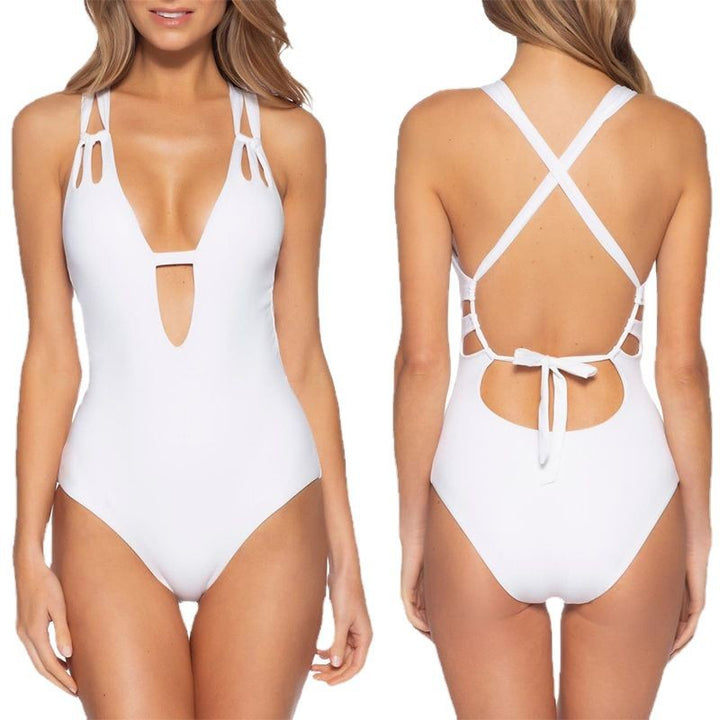 Damen Cut-Out Badeanzug mit modischen Kreuzträgern Echo Archiv
