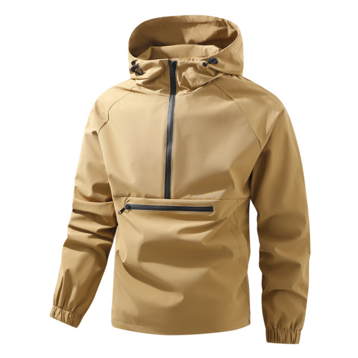 Herren Softshell-Anorak mit Kapuze, halbem Reißverschluss und wasserdichter Fronttasche Echoarchiv