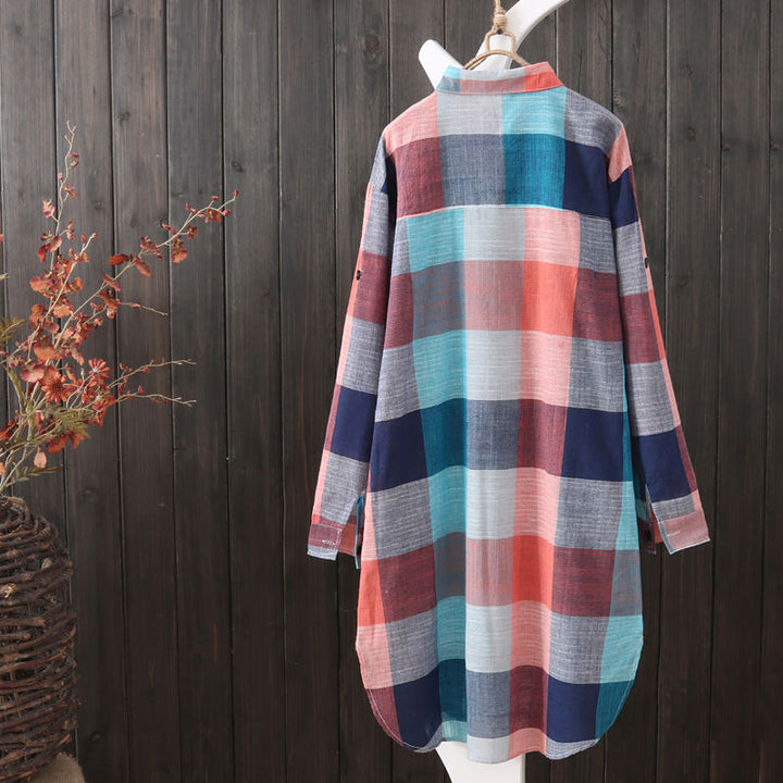 Damen Karo-Hemdbluse im lässigen Oversized-Schnitt mit langen Ärmeln und umschlagbaren Ärmeln – Maréline