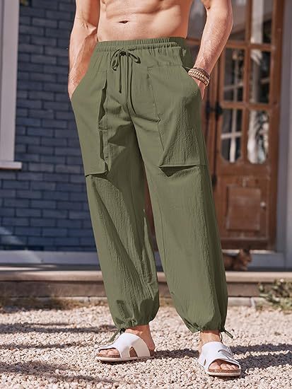 Herren lockere Sommerhose mit elastischem Bund und Taschen Echoarchiv
