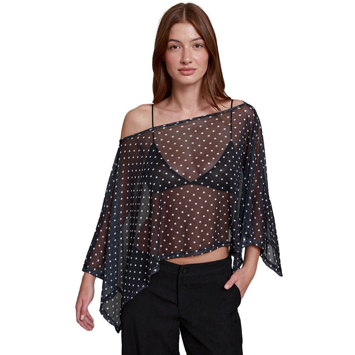 Damen transparentes Oberteil mit asymmetrischem Schnitt und Polka-Dots Echo Archiv