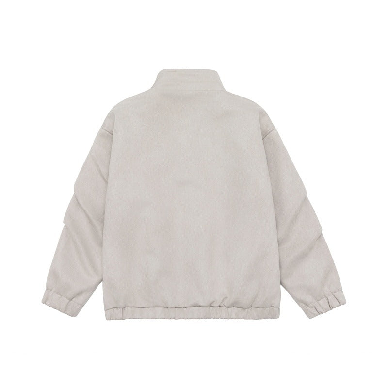 Unisex Kurzgeschnittene Stehkragen-Fleecejacke mit verdeckter Druckknopfleiste Echoarchiv