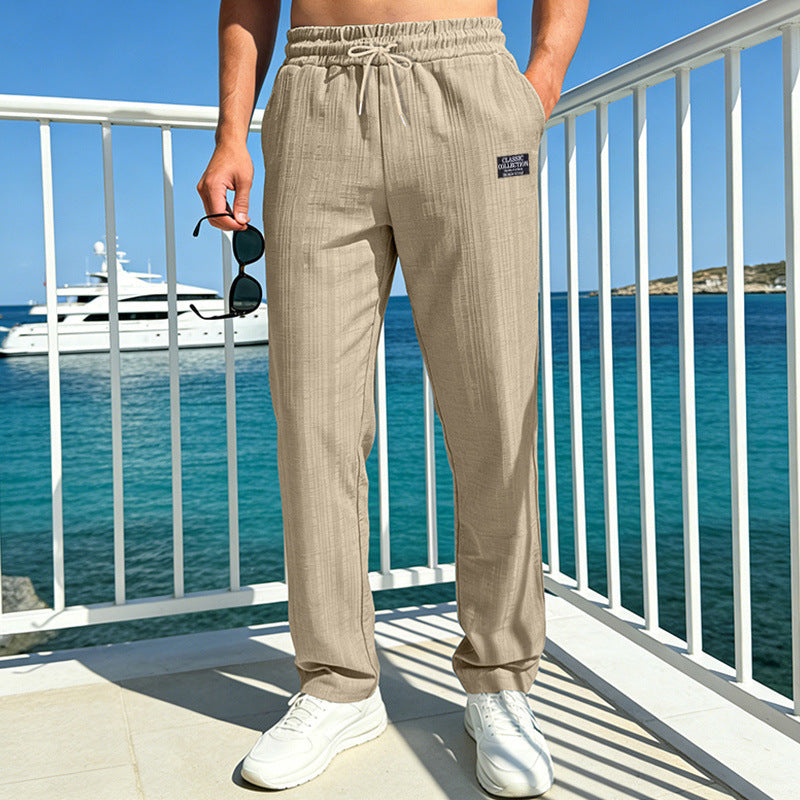 Herren Relaxed-Freizeithose mit Leinenoptik, elastischem Bund und Kordelzug Echoarchiv
