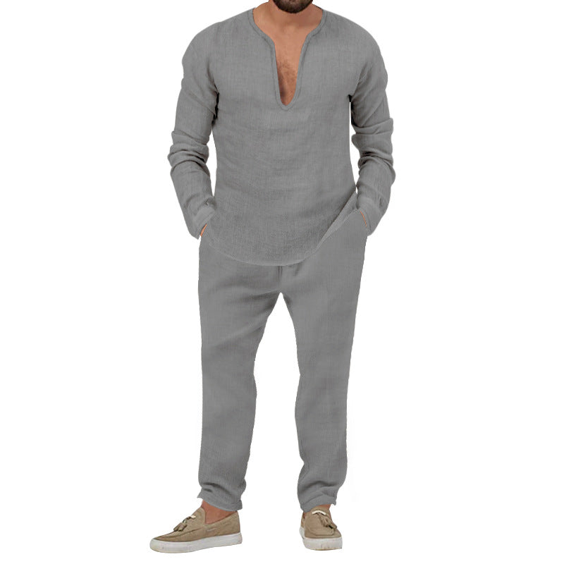 Herren elegantes Freizeitanzug mit Henley-Ausschnitt und bequemen Jogginghosen Echoarchiv