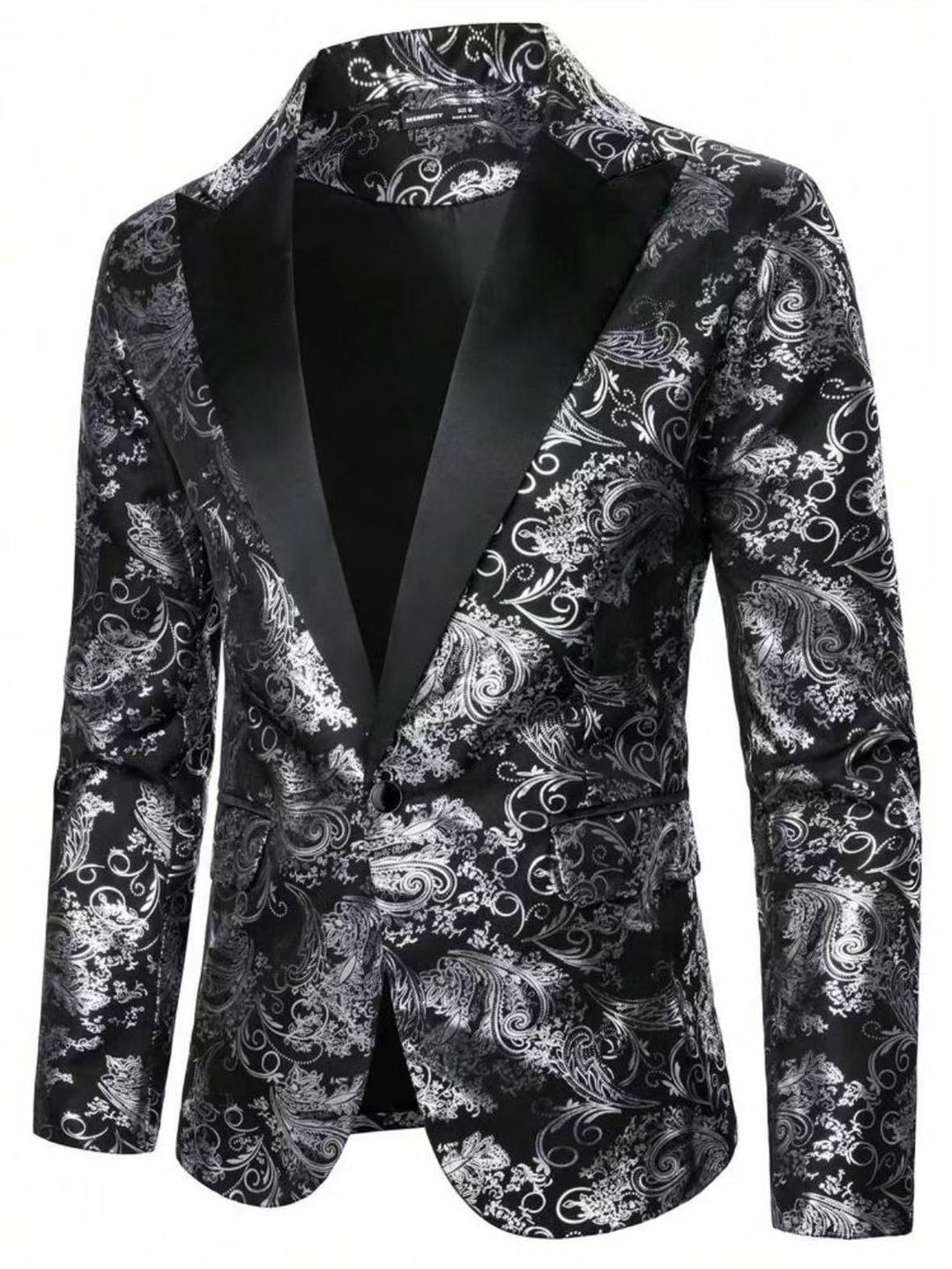 Herren Eleganter Paillettenblazer mit floralem Muster und satinierter Oberfläche Echoarchiv