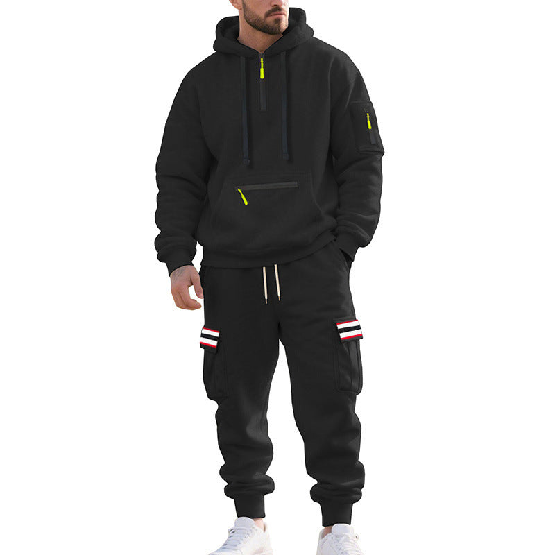 Herren nan Cargo-Hoodie- und Jogginghose-Set mit Halbzip, Reißverschluss-Kängurutasche und elastischem Tunnelzugbund Echo Archiv