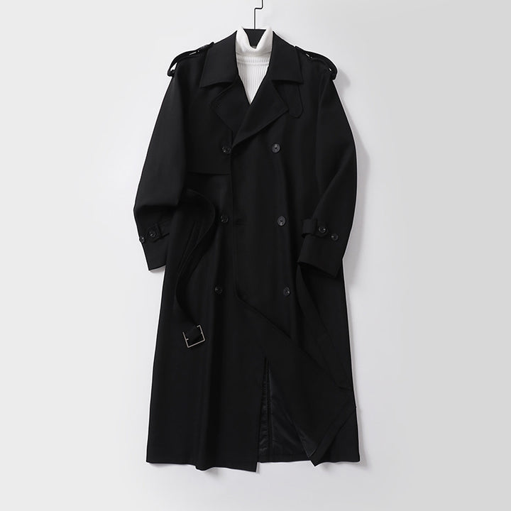 Damen klassischer Doppelreihiger Trenchcoat mit Taillengürtel und Schalkragen Echoarchiv