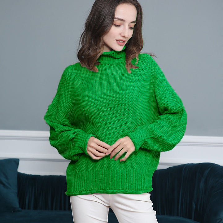 Damen Grobgestrickter Rollkragenpullover mit Ballonärmeln Echo Archiv