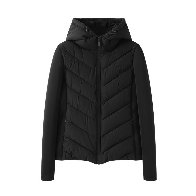 Damen Hybrid-Steppjacke mit Wattierung, Kapuze und elastischen Ärmel-Einsätzen Echoarchiv