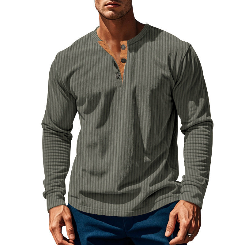 Herren Langarmshirt mit strukturiertem Design und Knopfleiste Echoarchiv