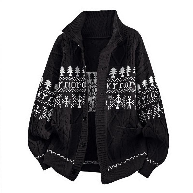 Damen nan gestrickter Norweger-Cardigan mit Stehkragen, Zopfmuster und aufgesetzten Taschen Echo Archiv