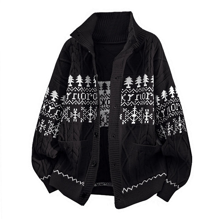 Damen nan gestrickter Norweger-Cardigan mit Stehkragen, Zopfmuster und aufgesetzten Taschen Echo Archiv