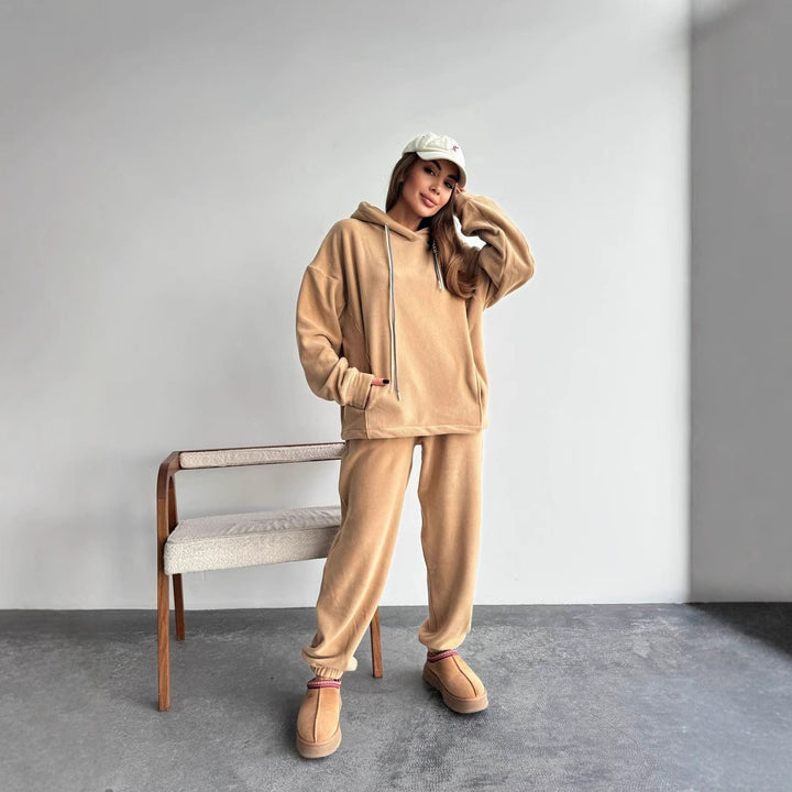 Damen Oversize-Fleece-Hoodie mit Kapuze und taillierter Tapered-Jogginghose – Auréline