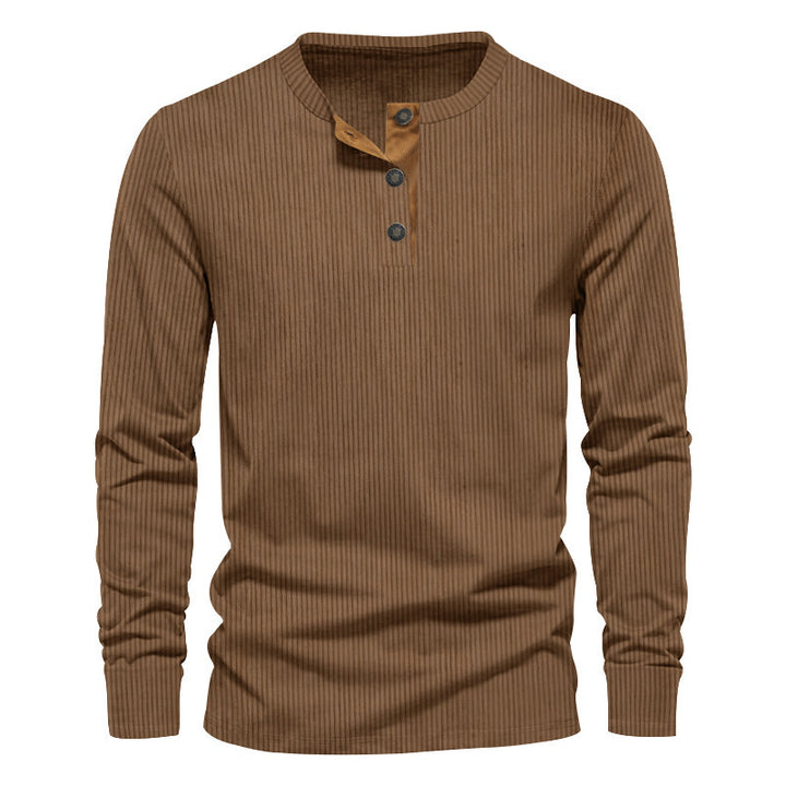 Herren Langarm Henley-Shirt mit strukturiertem Design und praktischen Knöpfen Echoarchiv