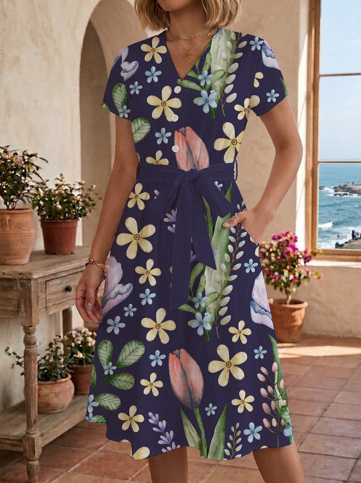 Damen Midikleid mit floralem Muster und Taillengürtel Echo Archiv