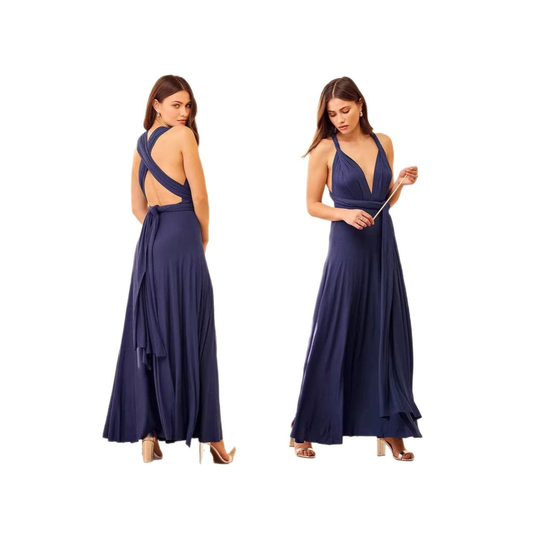 Damen elegantes Rundhals-Maxikleid mit variablen Trägeroptionen und fließendem Schnitt Echo Archiv