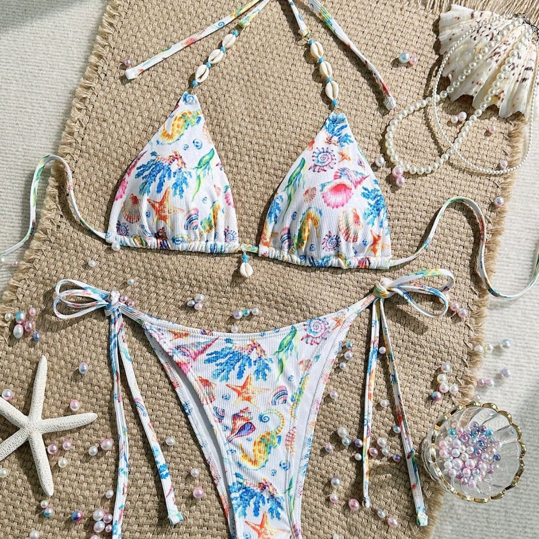 Damen Triangel-Bikini mit handgefertigten Muschelverzierungen Echo Archiv