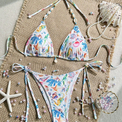 Damen Triangel-Bikini mit handgefertigten Muschelverzierungen Echo Archiv