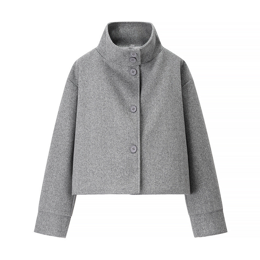 Damen nan cropped Wollmix-Jacke mit hohem Stehkragen, kastiger Passform und verdeckter Knopfleiste Echo Archiv