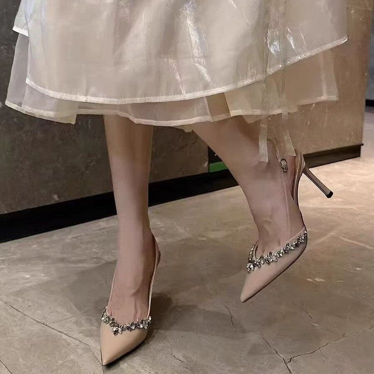 Damen Slingback‑Pumps mit spitzer Zehenform, verstellbarem Fersenriemen und Kristallbesatz – Lioré