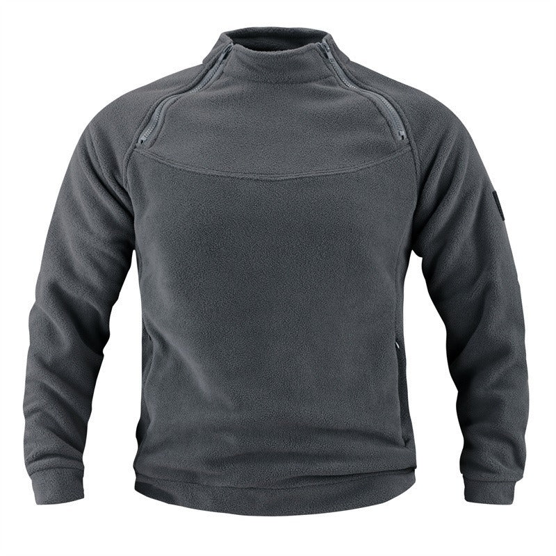 Herren taktischer Fleece-Pullover mit Schulterreißverschlüssen, Kinnschutz und Klettverschlussplatte – Marzano