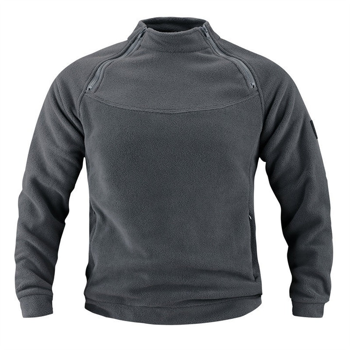 Herren taktischer Fleece-Pullover mit Schulterreißverschlüssen, Kinnschutz und Klettverschlussplatte – Marzano