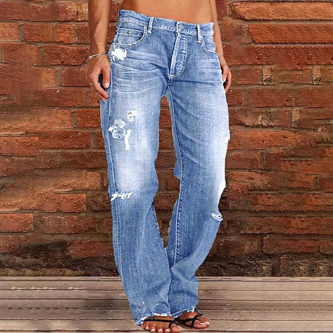 Damen nan weite zerrissene Jeans mit hoher Taille Relaxed Fit und ausgefranstem Saum Echo Archiv